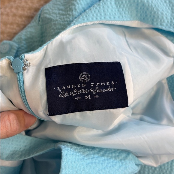 Lauren James Solid Seersucker Light Blue Landry Dress Open back size medium - Picture 8 of 8